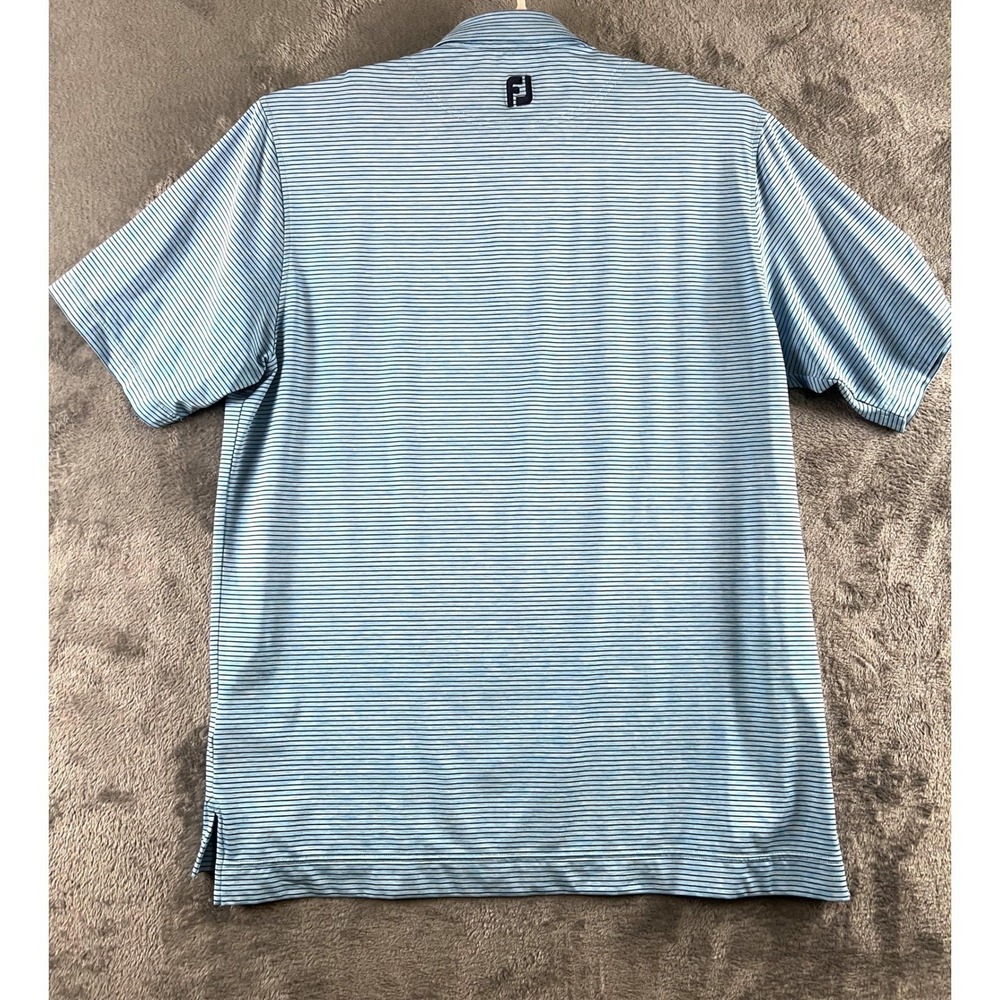 FootJoy ProDry Mens Polo Shirt Light Blue White Micro Stripe Golf Top FJ Logo - Picture 8 of 8